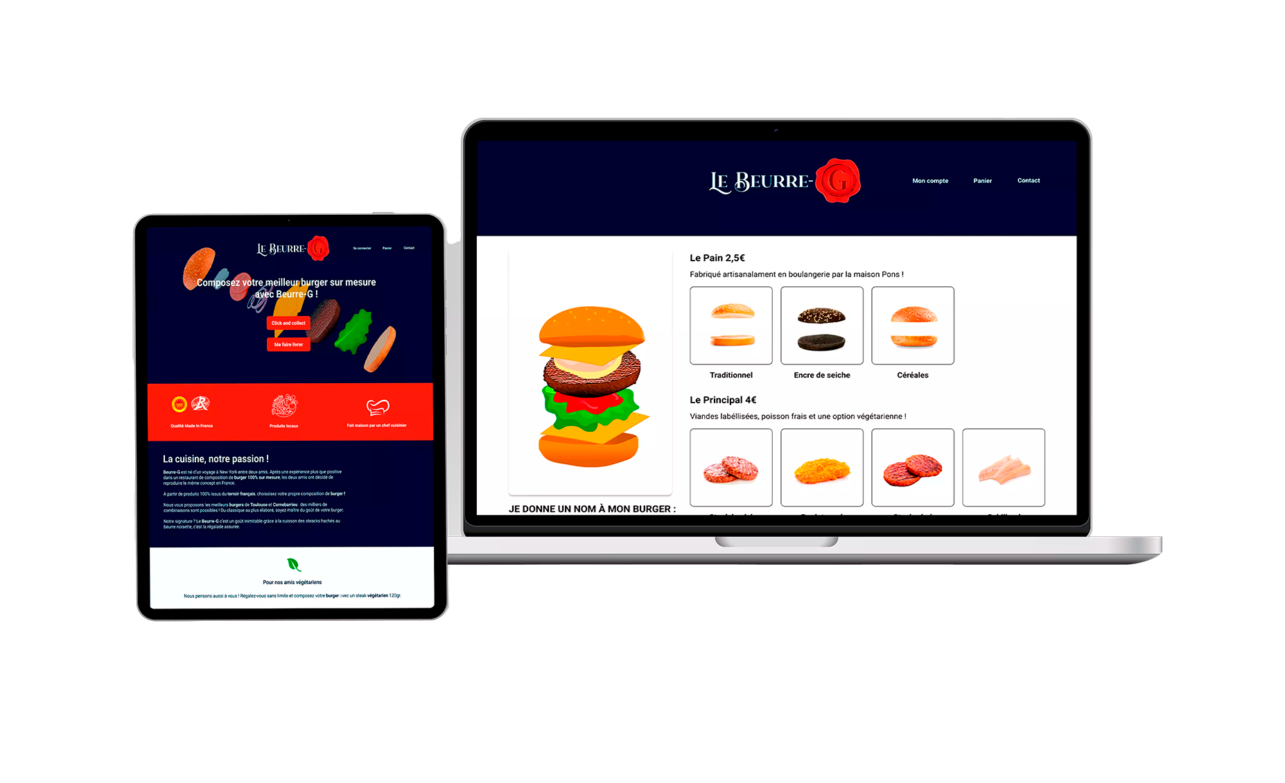 Image du prototypes du site web pour BeurreG, restaurant toulousain